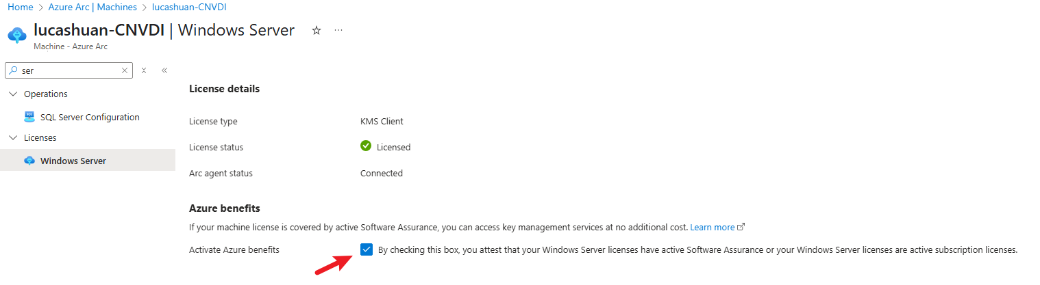 Azure Benefits on Azure Arc Portal
