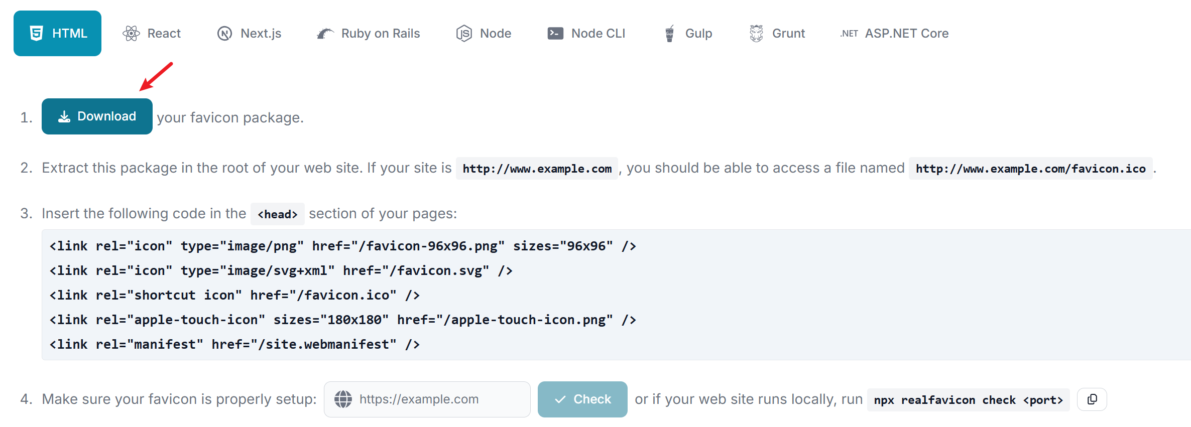 Download your favicon package.