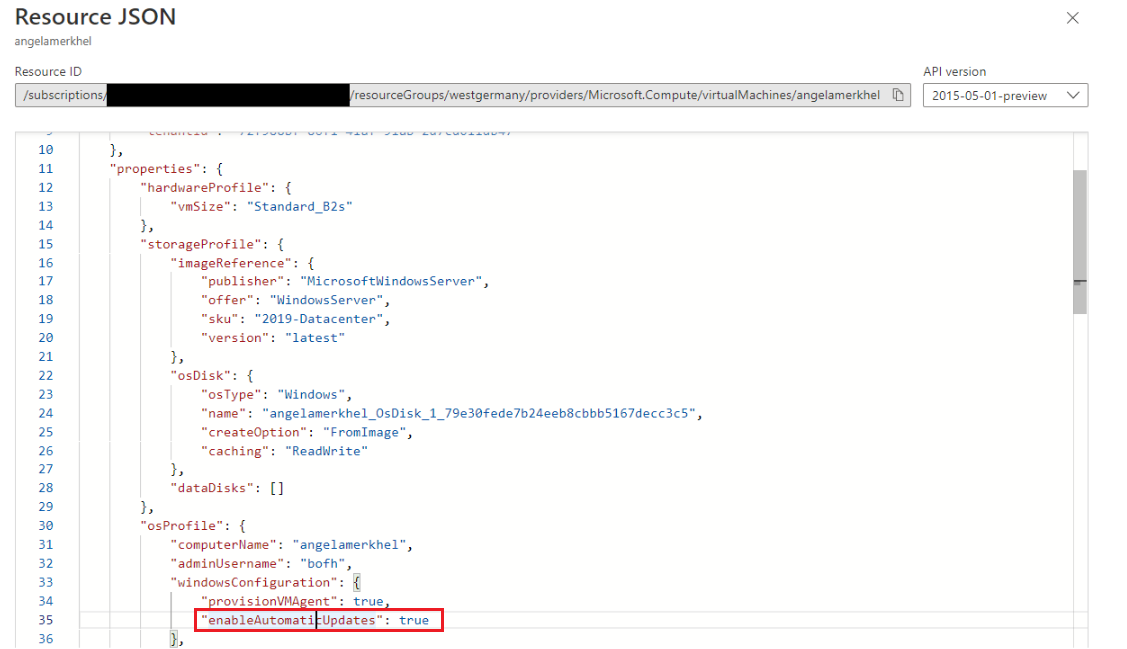enableAutomaticUpdates Value in VM Property