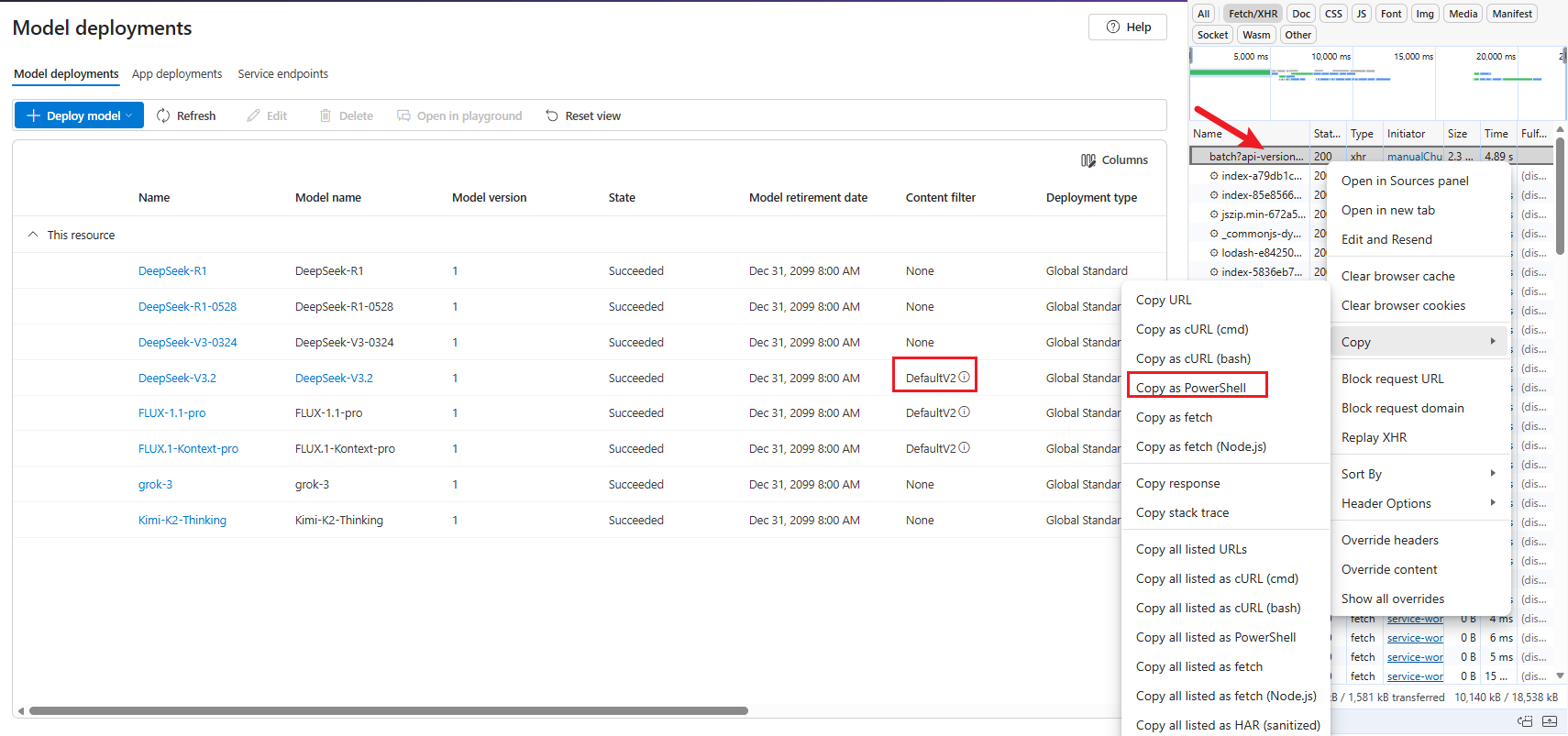 Copy request as PowerShell command