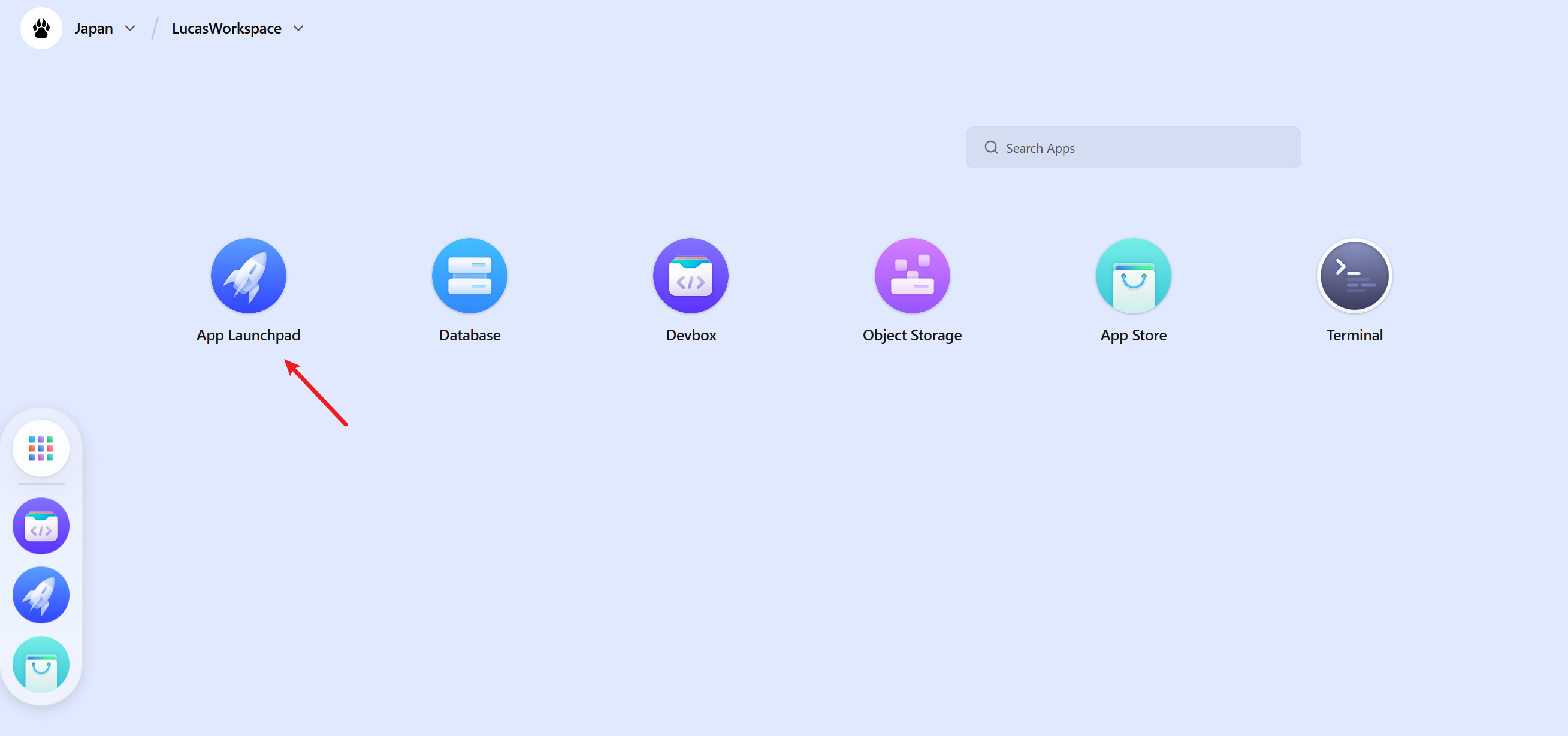 Japan workspace and App Launchpad