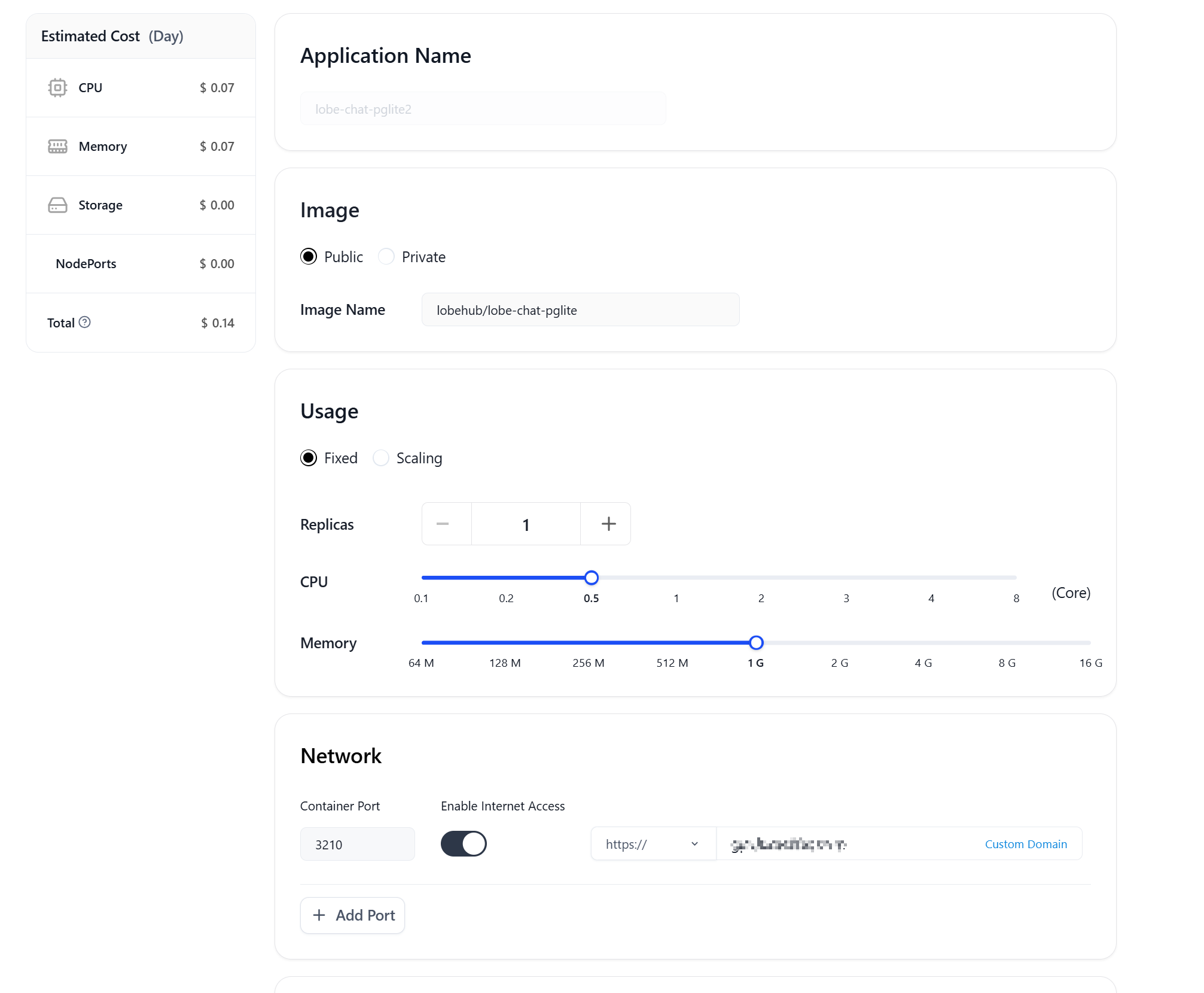 Free container deployment settings