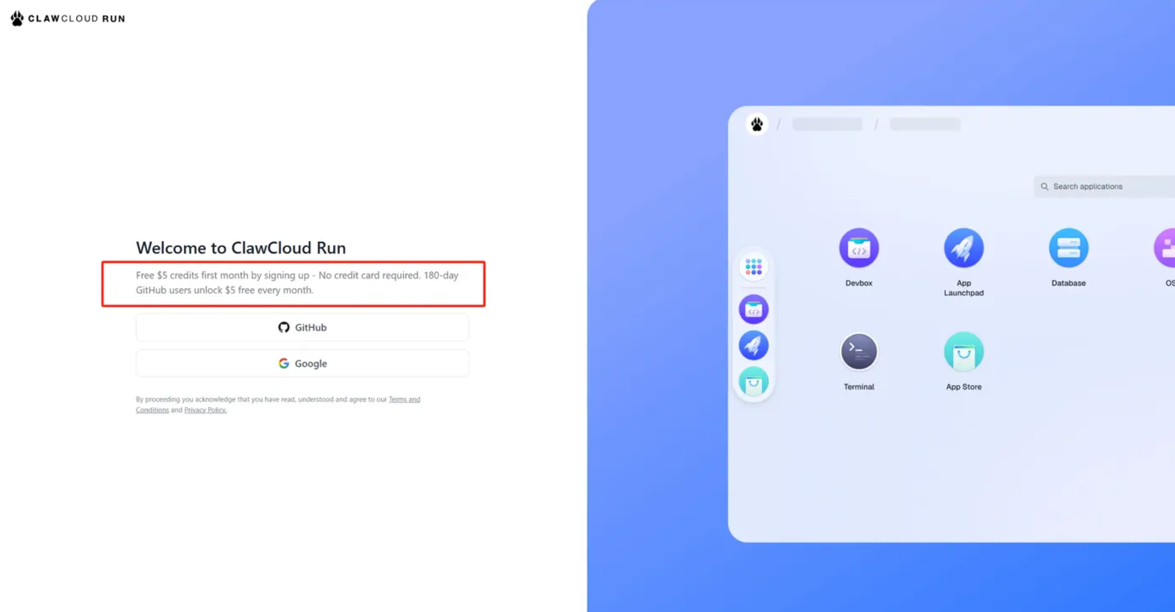 Free registration on ClawCloud