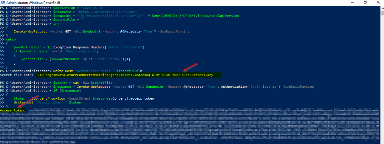 Access Token from HIMDS on Azure Arc with PowerShell