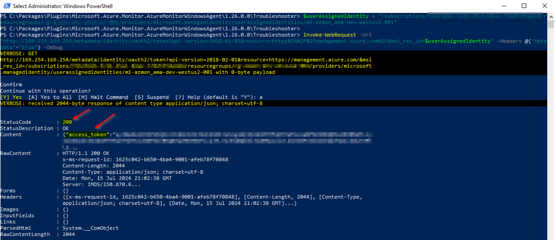 User Managed Identity Access Token from IMDS on Azure VM with PowerShell