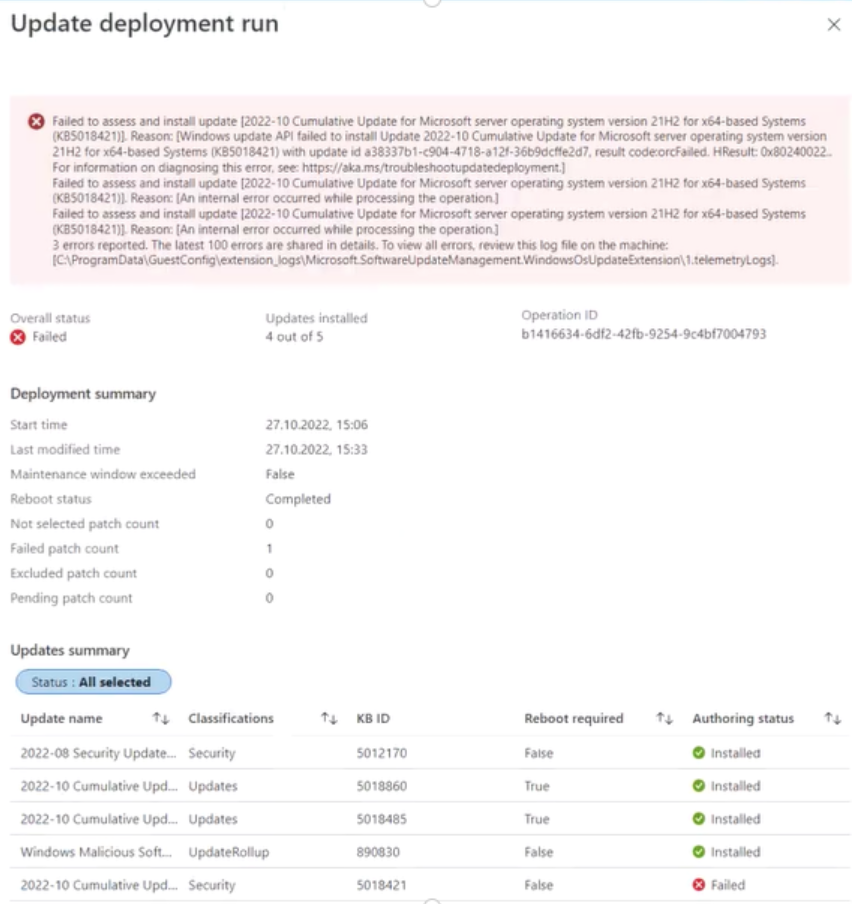 AUM Failure Error Message